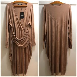 MissGuided Camel Bodycon Midi Dress SZ 18
